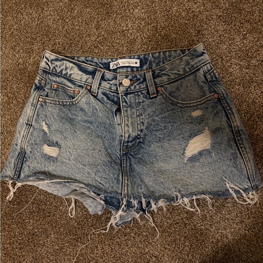 Zara Distressed Denim Shorts
